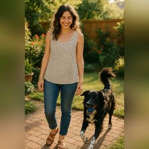 Small Current Affair Cream and Black Floral Sleeveless Blouse Work Office